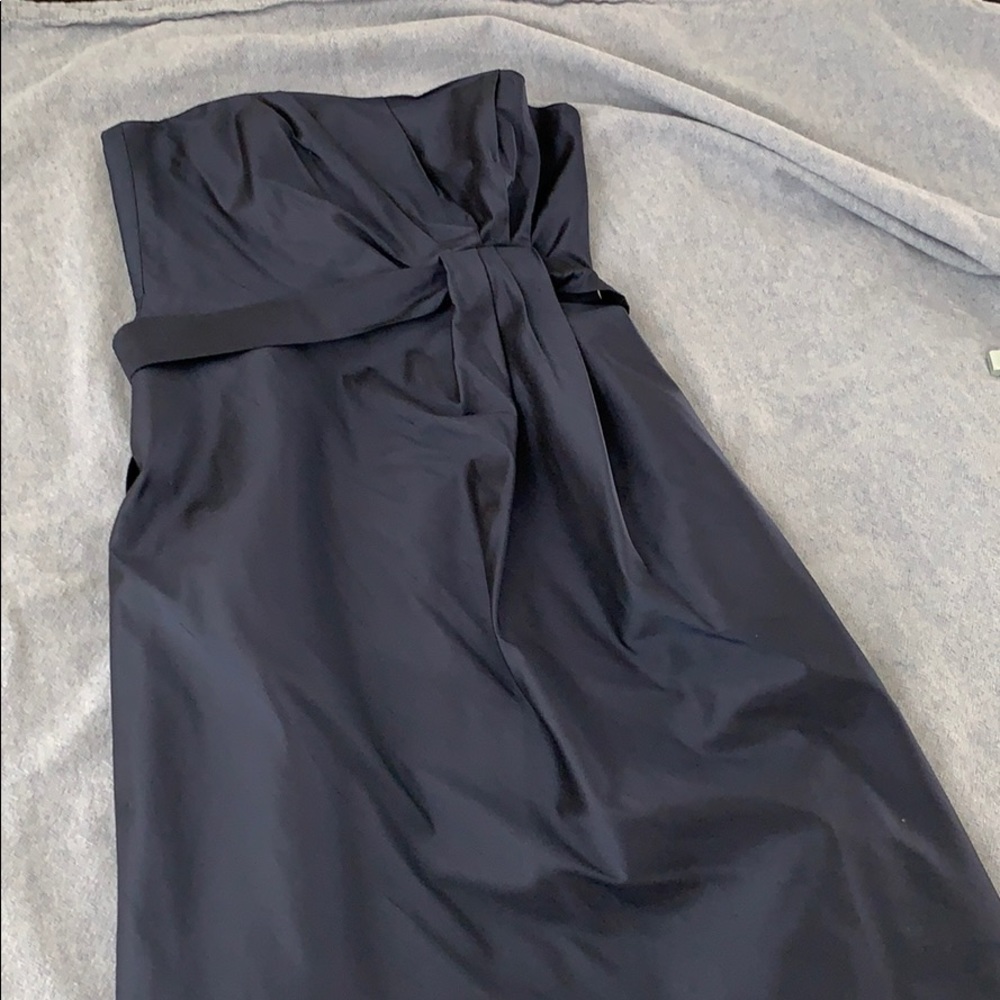 Navy silk strapless dress